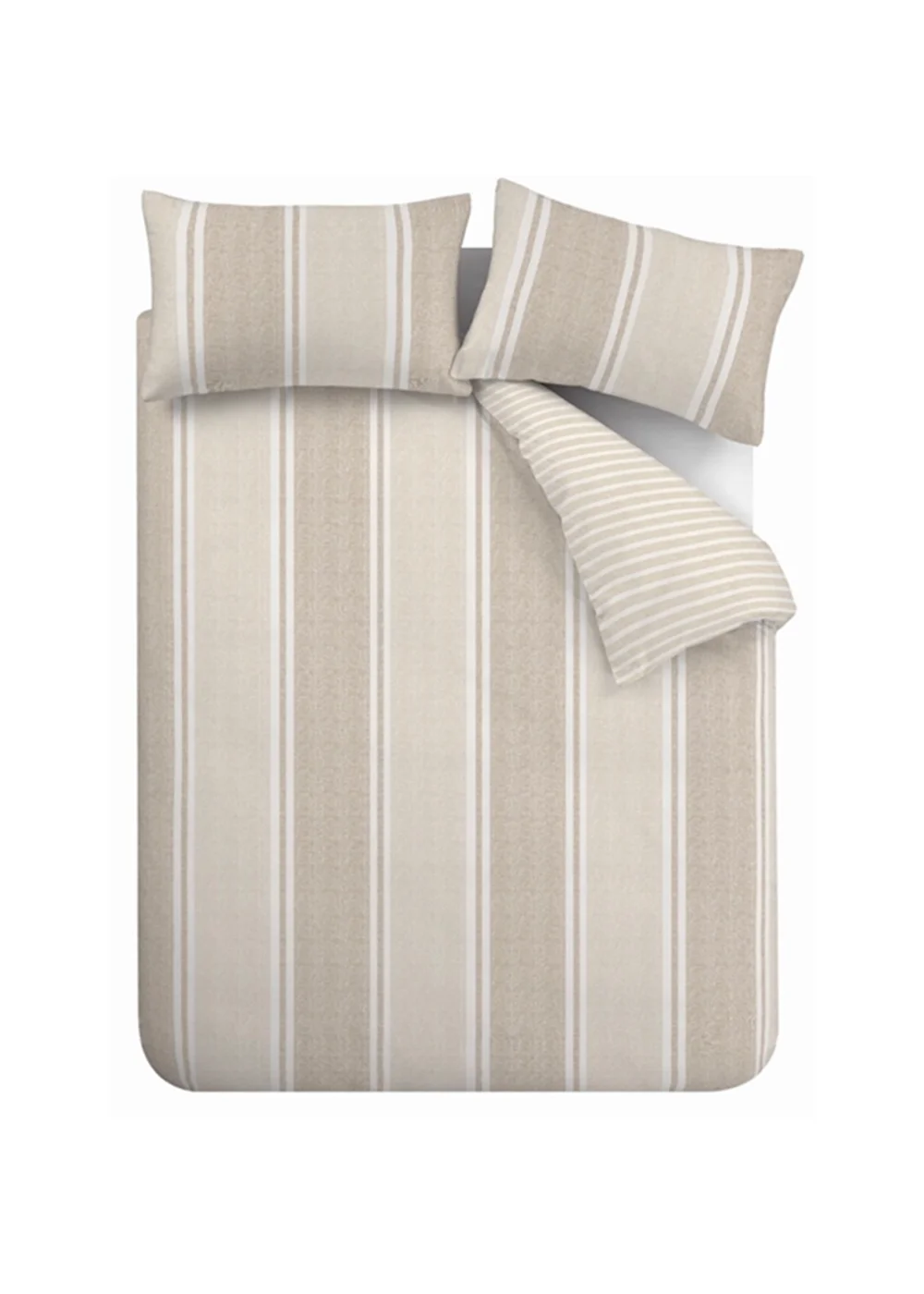 Catherine Lansfield Banded Stripe Reversible Duvet Cover Set Natural - Single Image 5