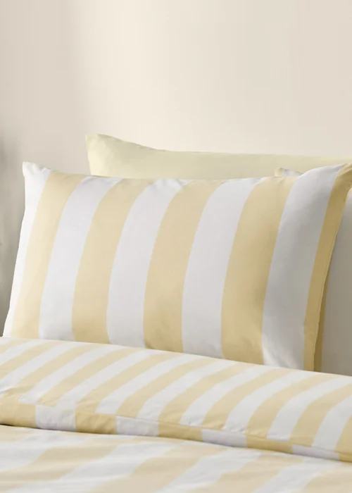 Catherine Lansfield Cove Stripe Reversible Duvet Cover Set Yellow - Single Image 3