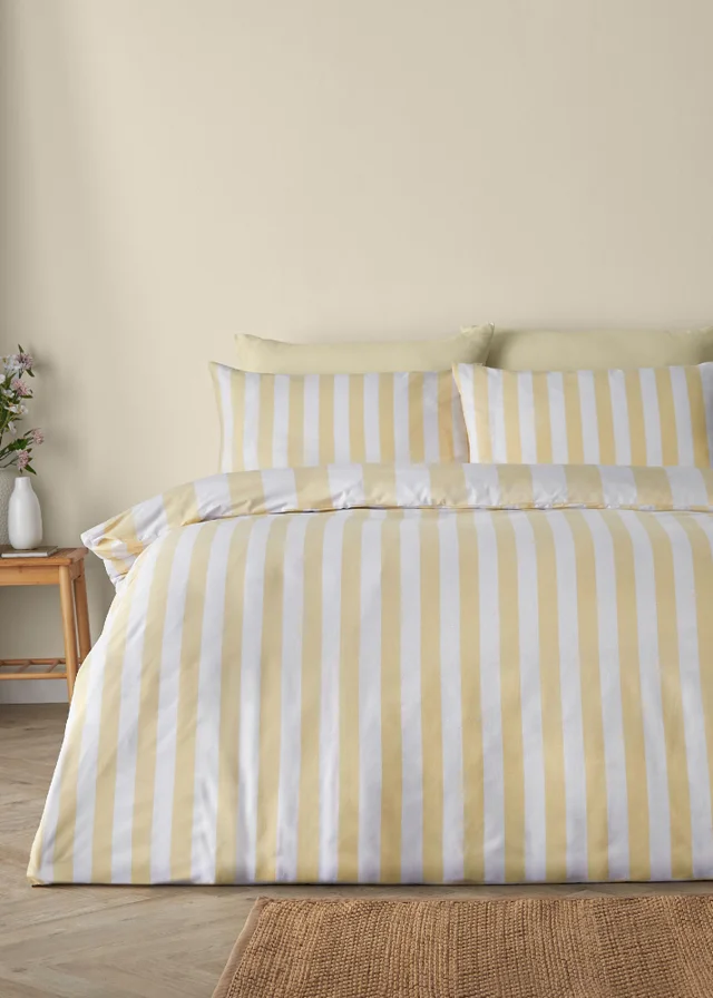 Catherine Lansfield Cove Stripe Reversible Duvet Cover Set Yellow