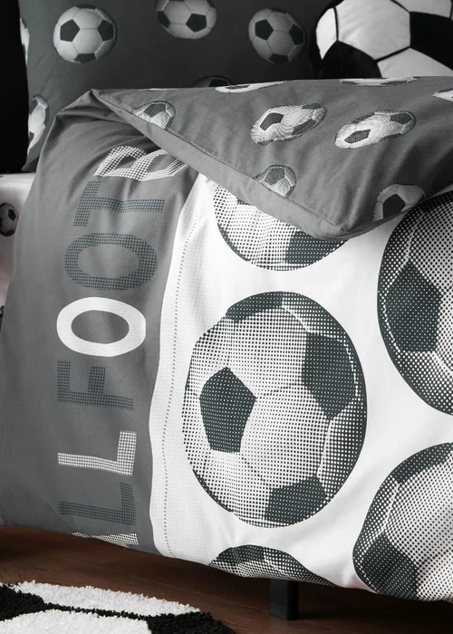 Catherine Lansfield Football Reversible Duvet Cover Set Grey - Single Image 4