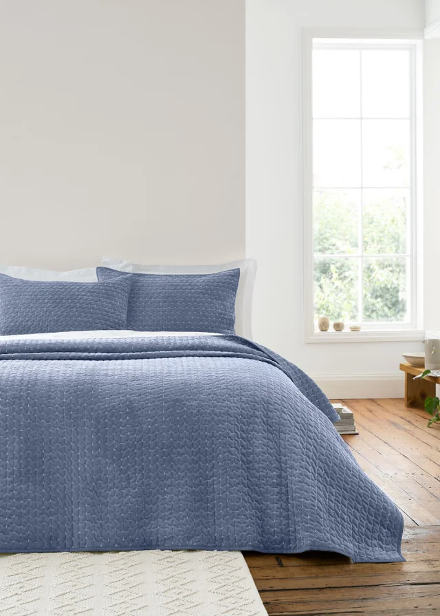 Bianca Fine Linens Attica Velvet Embroidered 240x260cm Bedspread Blue