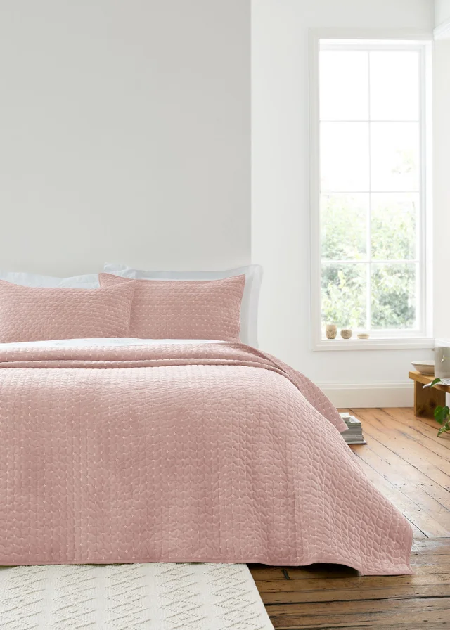Bianca Fine Linens Attica Velvet Embroidered 240x260cm Bedspread Pink
