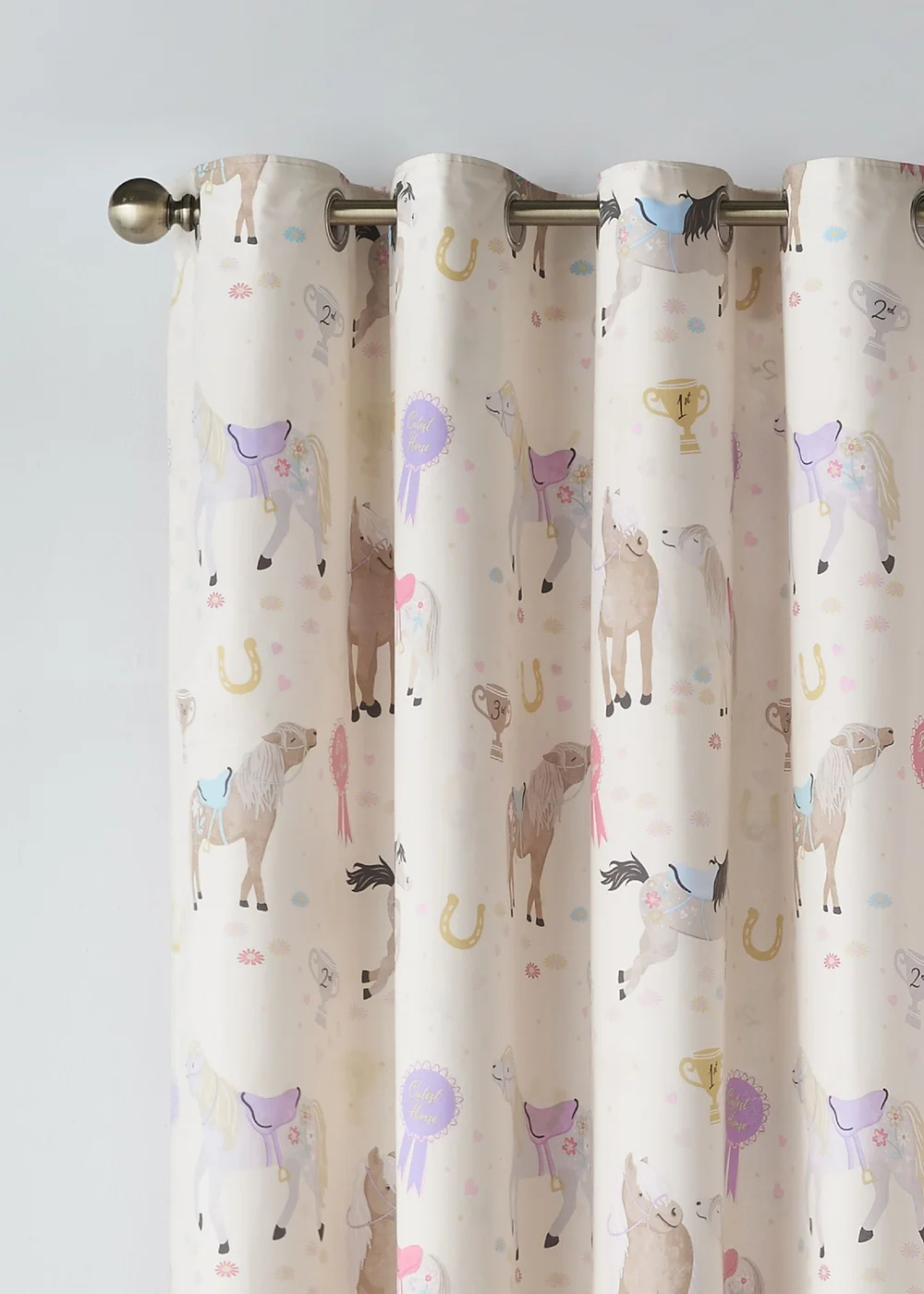 Catherine Lansfield Kids Happy Horses Fully Reversible Eyelet Curtains Cream - 66W X 72D (168x183cm) Image 3