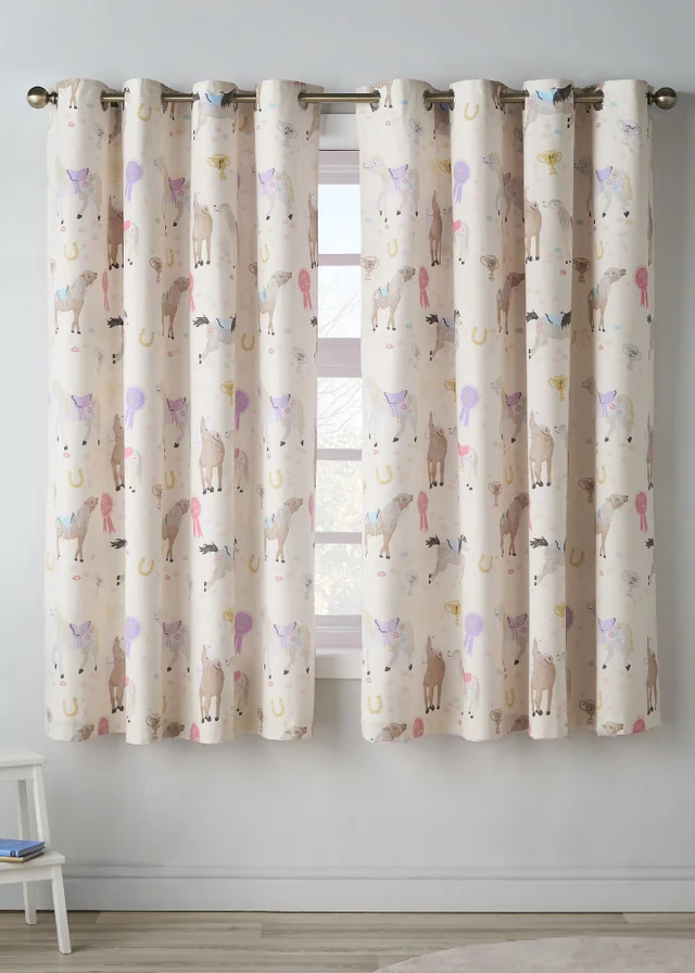 Catherine Lansfield Kids Happy Horses Fully Reversible Eyelet Curtains Cream