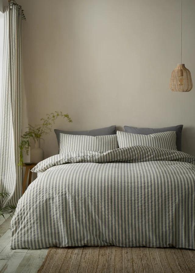Pineapple Elephant Cotton Rich Woven Stripe Duvet Cover Set Grey