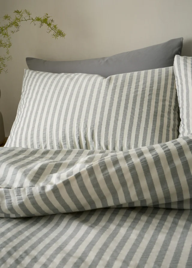 Pineapple Elephant Cotton Rich Woven Stripe Duvet Cover Set Grey