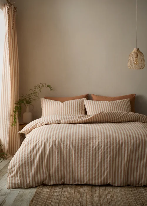 Pineapple Elephant Cotton Rich Woven Stripe Duvet Cover Set Clay - Single Image 1