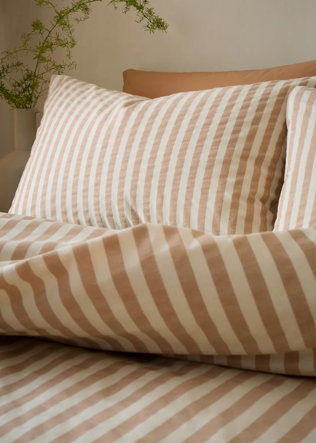 Pineapple Elephant Cotton Rich Woven Stripe Duvet Cover Set Clay