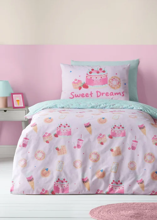 Catherine Lansfield Sweet Treats Reversible Duvet Cover Set Pink - Single Image 1