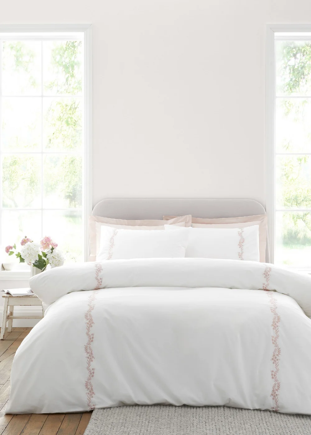 Bianca Fine Linens Camille Embroidered Floral 200 Thread Count Cotton Duvet Cover Set Pink - Single Image 1