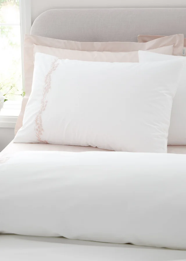Bianca Fine Linens Camille Embroidered Floral 200 Thread Count Cotton Duvet Cover Set Pink