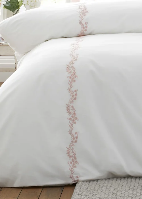Bianca Fine Linens Camille Embroidered Floral 200 Thread Count Cotton Duvet Cover Set Pink - Single Image 4