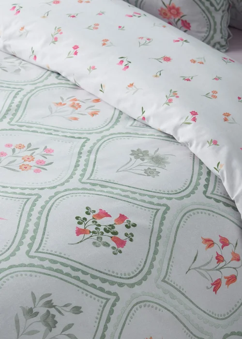 Catherine Lansfield Cameo Floral Reversible Duvet Cover Set Soft Green - Single Image 4