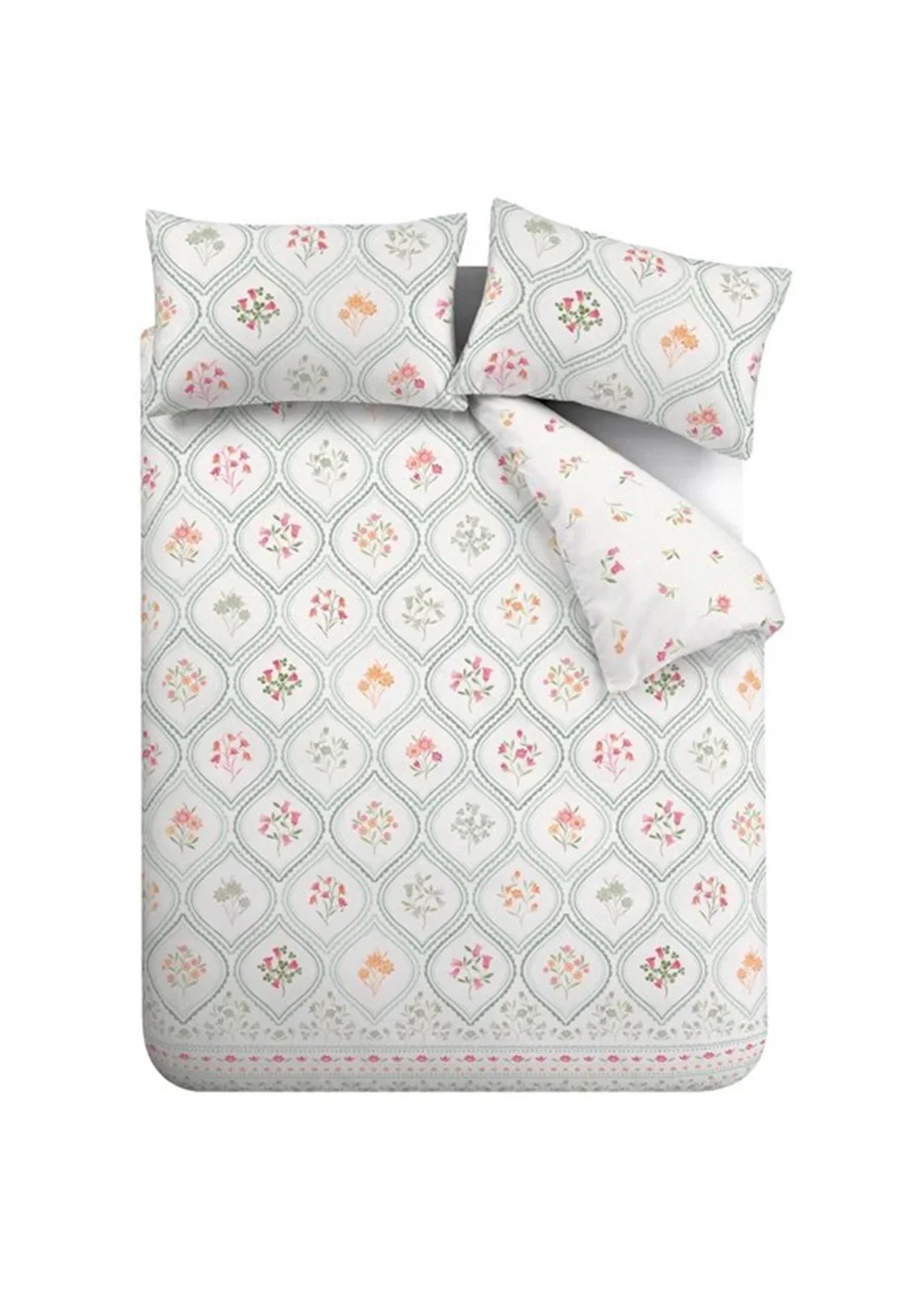 Catherine Lansfield Cameo Floral Reversible Duvet Cover Set Soft Green - Single Image 5