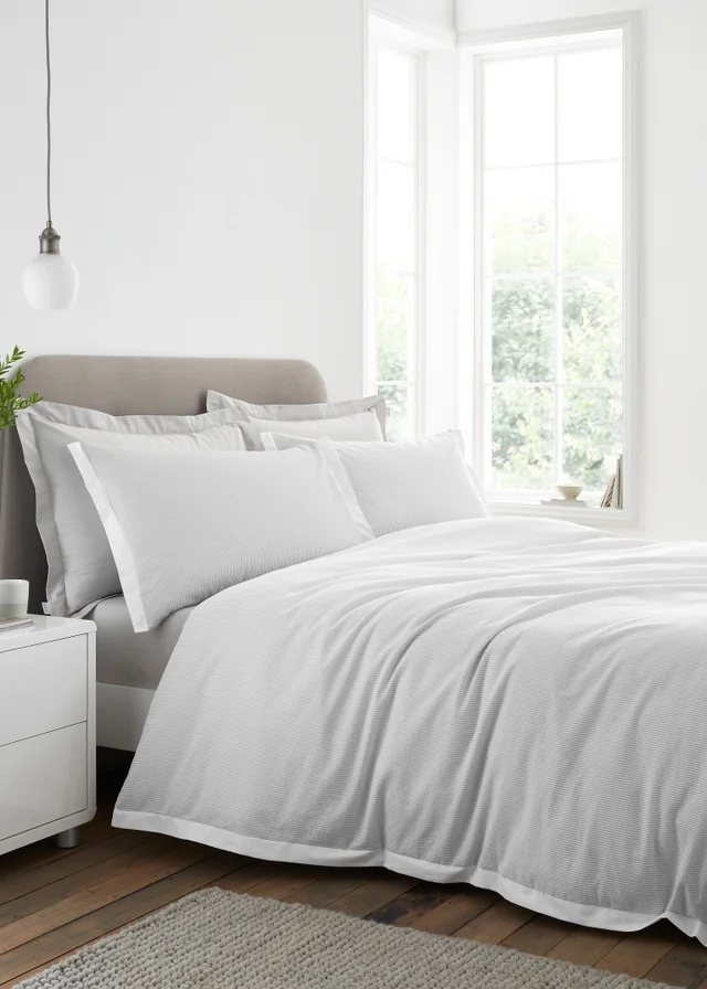 Bianca Fine Linens Seersucker Woven Stripe 180 Thread Count Cotton Duvet Cover Set Grey