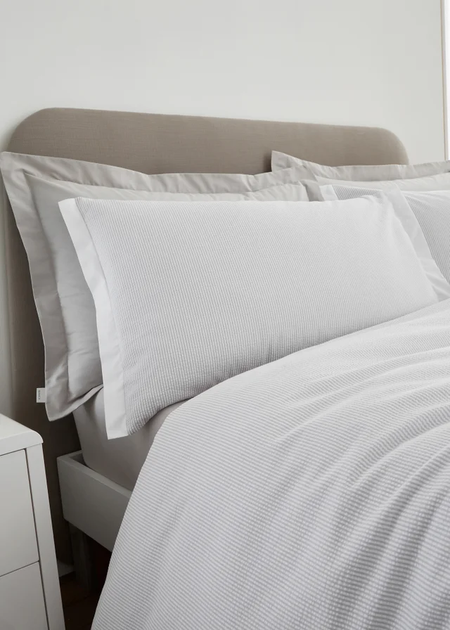 Bianca Fine Linens Seersucker Woven Stripe 180 Thread Count Cotton Duvet Cover Set Grey