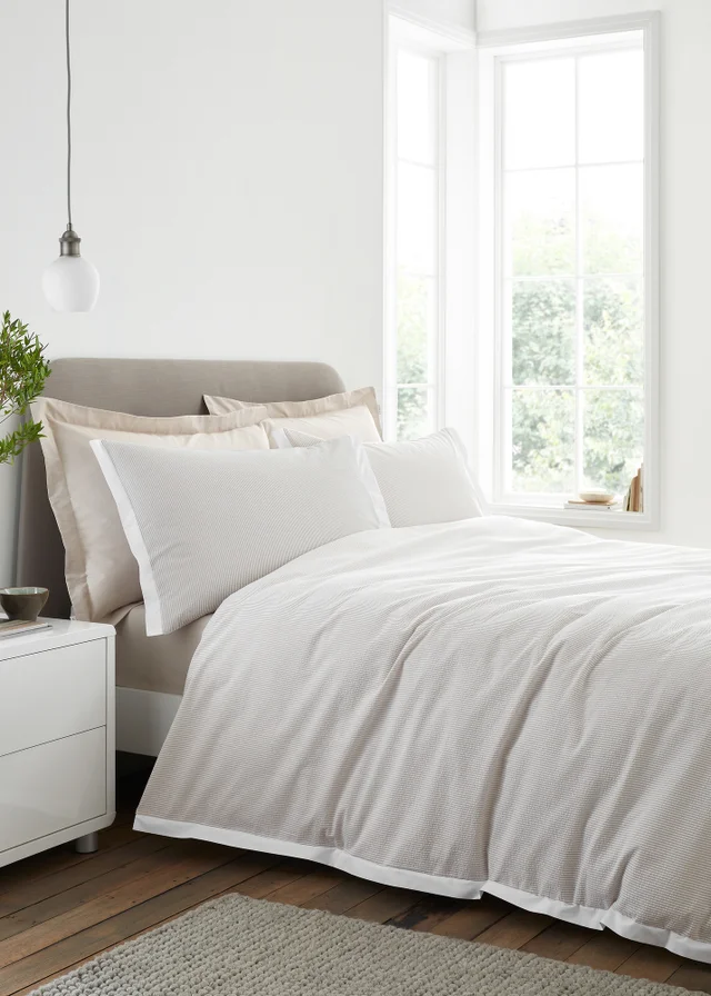Bianca Fine Linens Seersucker Woven Stripe 180 Thread Count Cotton Duvet Cover Set Natural