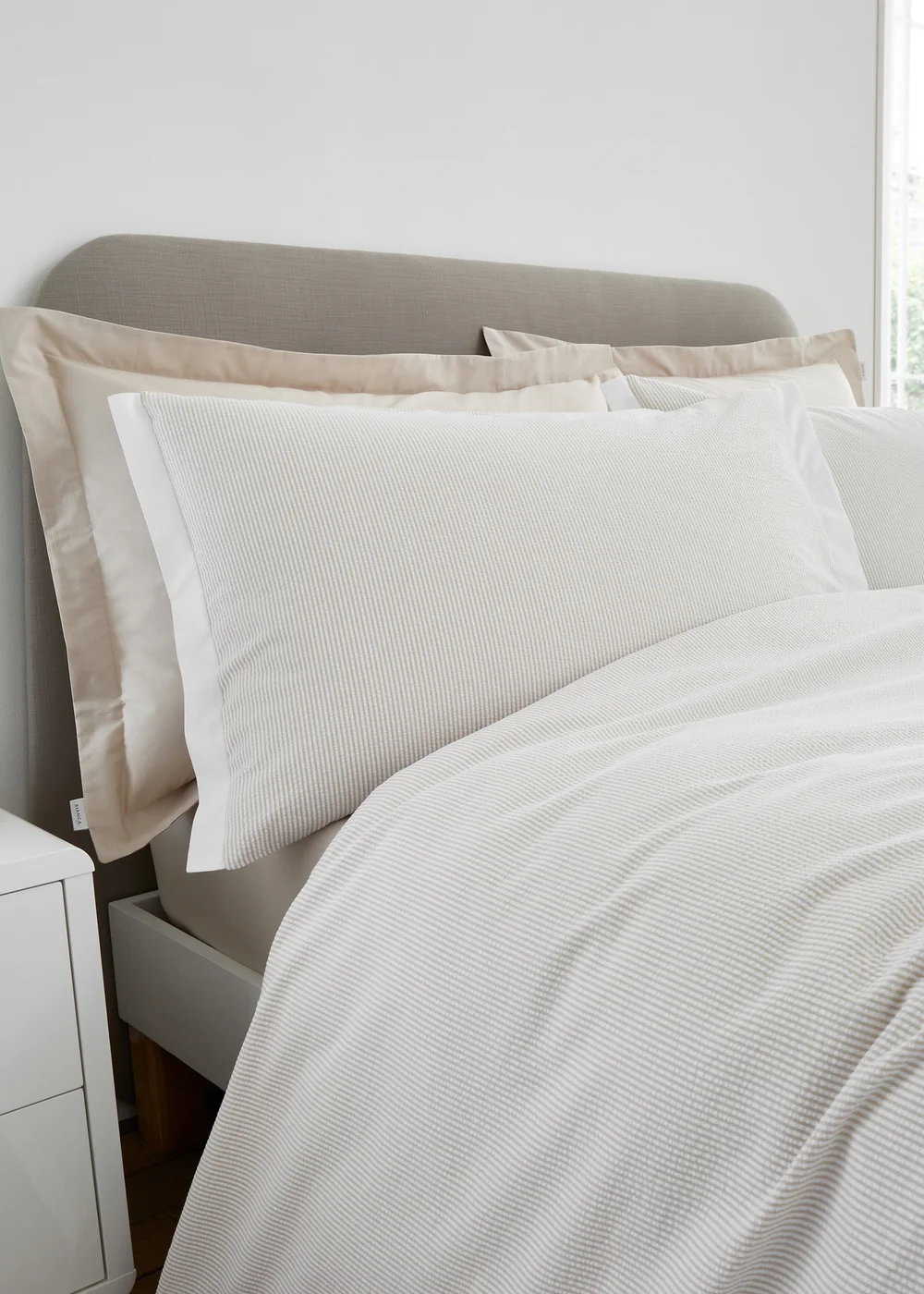 Bianca Fine Linens Seersucker Woven Stripe 180 Thread Count Cotton Duvet Cover Set Natural - Single Image 2