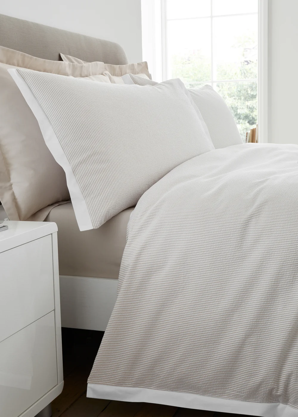 Bianca Fine Linens Seersucker Woven Stripe 180 Thread Count Cotton Duvet Cover Set Natural - Single Image 4