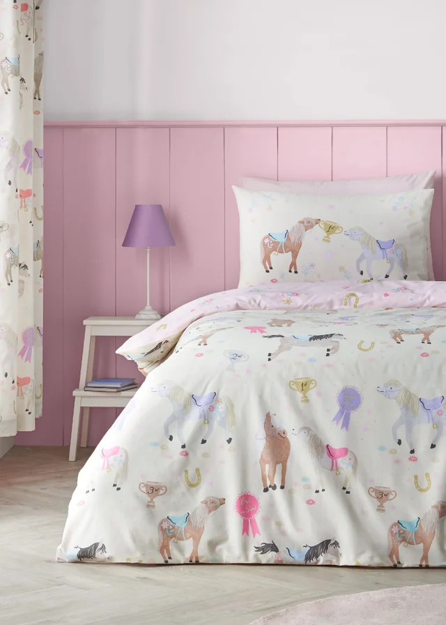 Catherine Lansfield Happy Horses Reversible Duvet Cover Set Cream