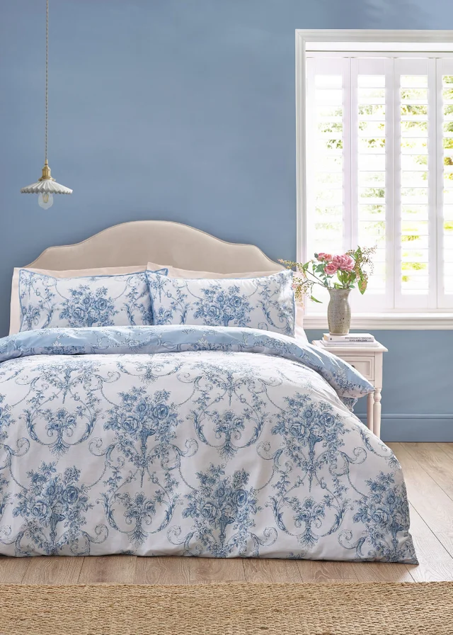 Catherine Lansfield Antoinette Damask Reversible Duvet Cover Set Blue