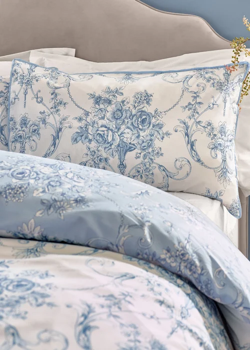 Catherine Lansfield Antoinette Damask Reversible Duvet Cover Set Blue - Single Image 3