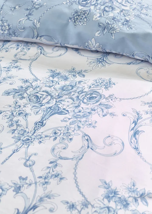 Catherine Lansfield Antoinette Damask Reversible Duvet Cover Set Blue - Single Image 4
