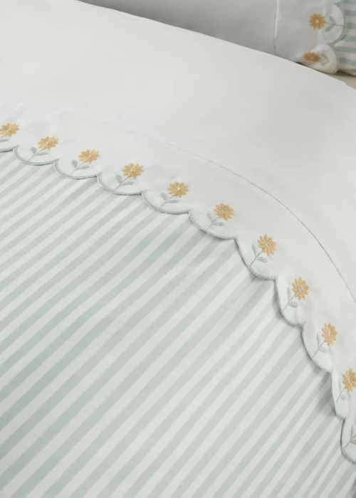 Catherine Lansfield Embroidered Daisy Soft Touch Duvet Cover Set Sage Green - Single Image 3
