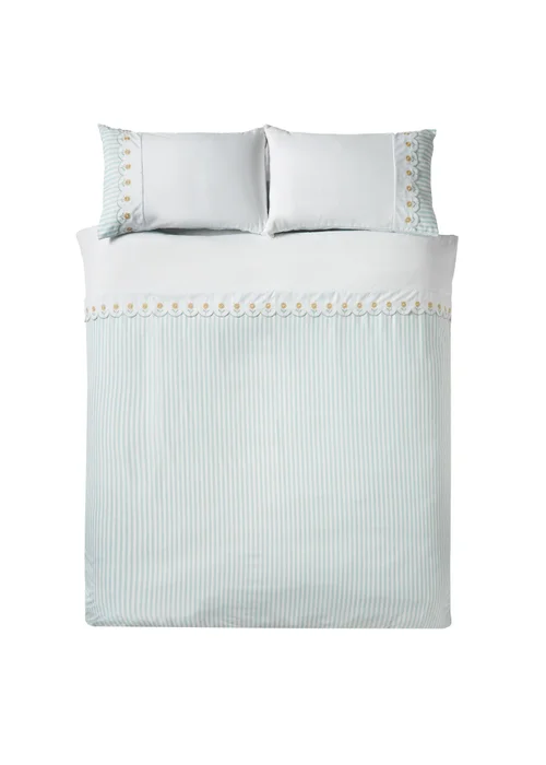 Catherine Lansfield Embroidered Daisy Soft Touch Duvet Cover Set Sage Green - Single Image 4