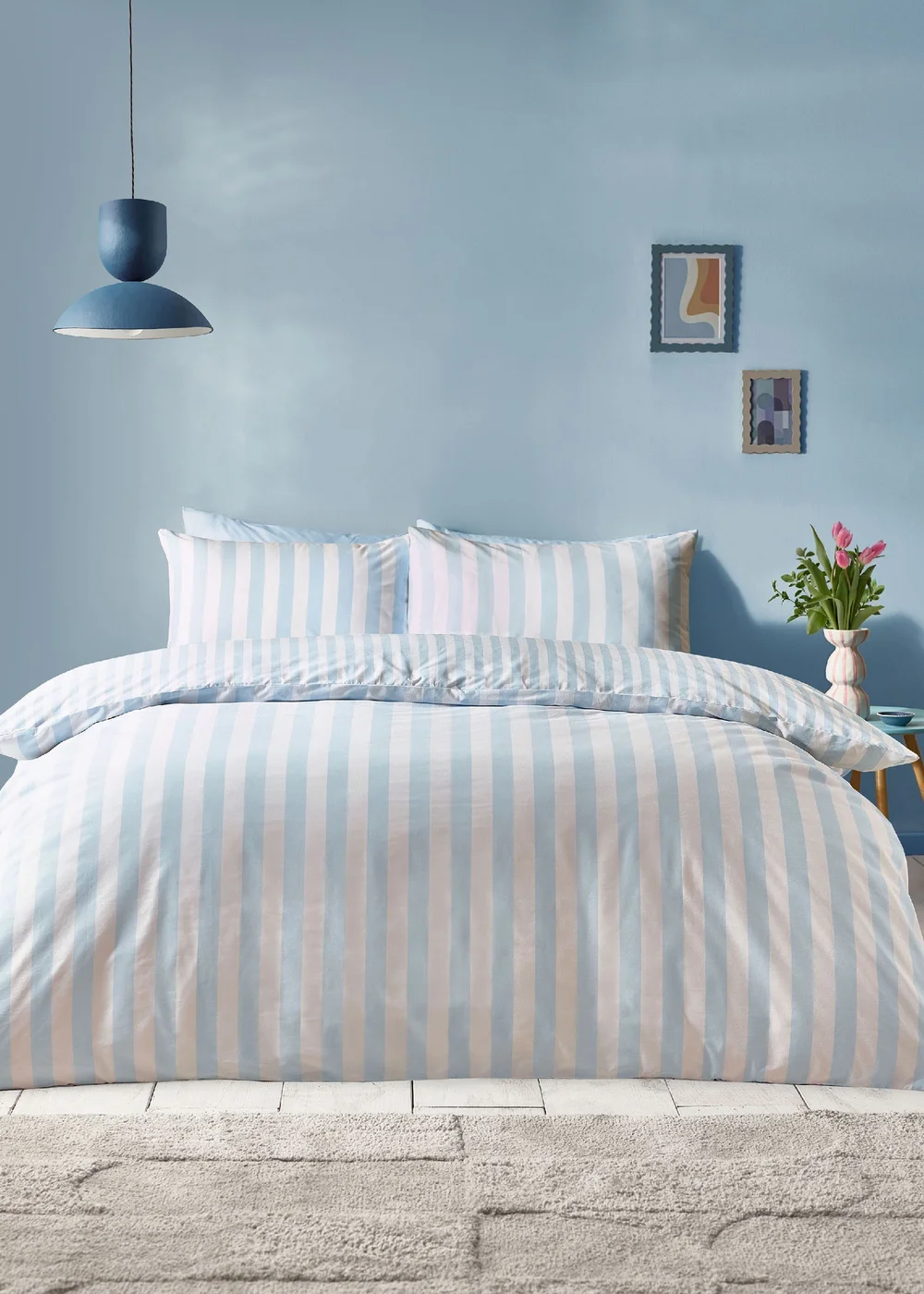 Sassy B Stripe Tease Reversible Duvet Cover Set Blue - Double Image 1
