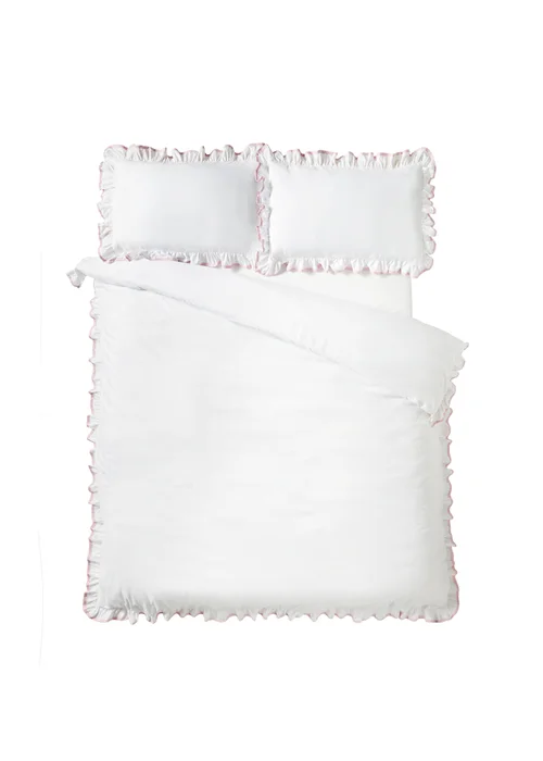 Catherine Lansfield So Soft Mono Frill Duvet Cover Set White / Pink - Single Image 4