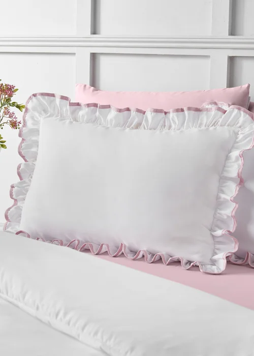 Catherine Lansfield So Soft Mono Frill Duvet Cover Set White / Pink - Single Image 2