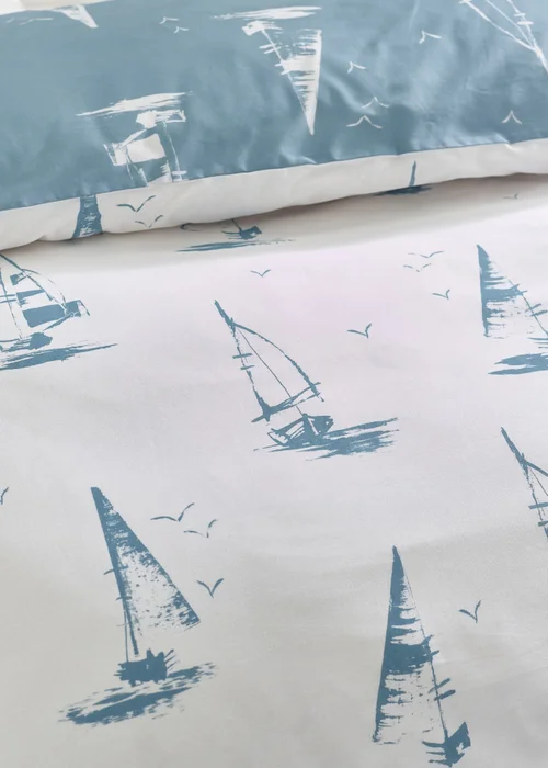 Catherine Lansfield Salcombe Boats Reversible Duvet Cover Set Soft Blue - Single Image 4