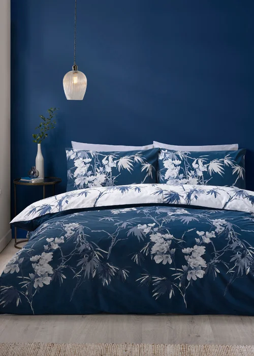 Catherine Lansfield Kyoto Floral Reversible Duvet Cover Set Blue - Single Image 2