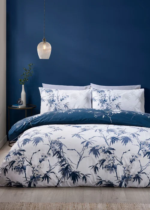 Catherine Lansfield Kyoto Floral Reversible Duvet Cover Set Blue - Single Image 1
