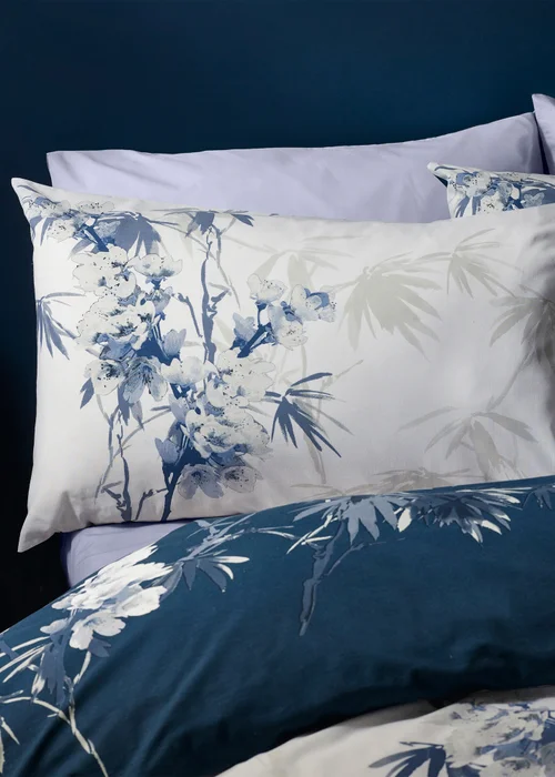 Catherine Lansfield Kyoto Floral Reversible Duvet Cover Set Blue - Single Image 3