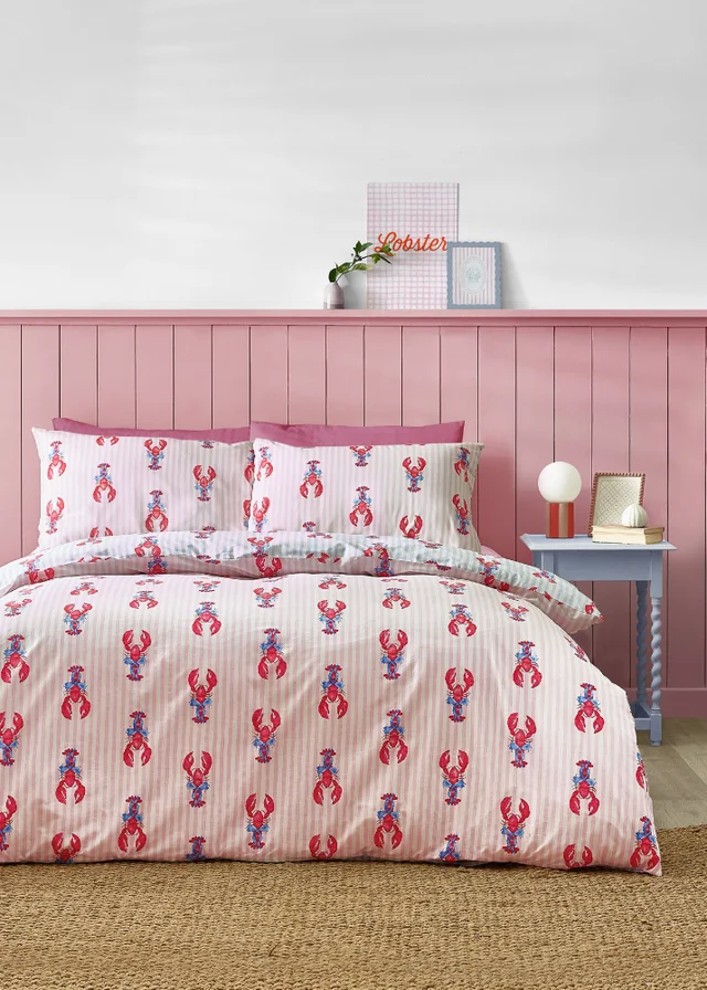 Sassy B Lobster Stripe Reversible Duvet Cover Set Pink