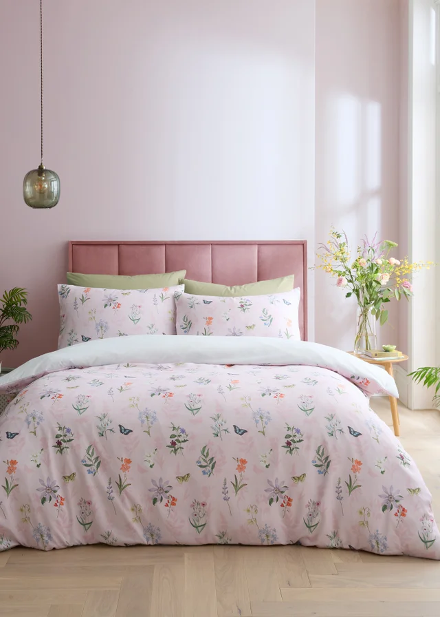 RHS x Catherine Lansfield Enchanted Butterfly Garden So Soft Duvet Cover Set Pink
