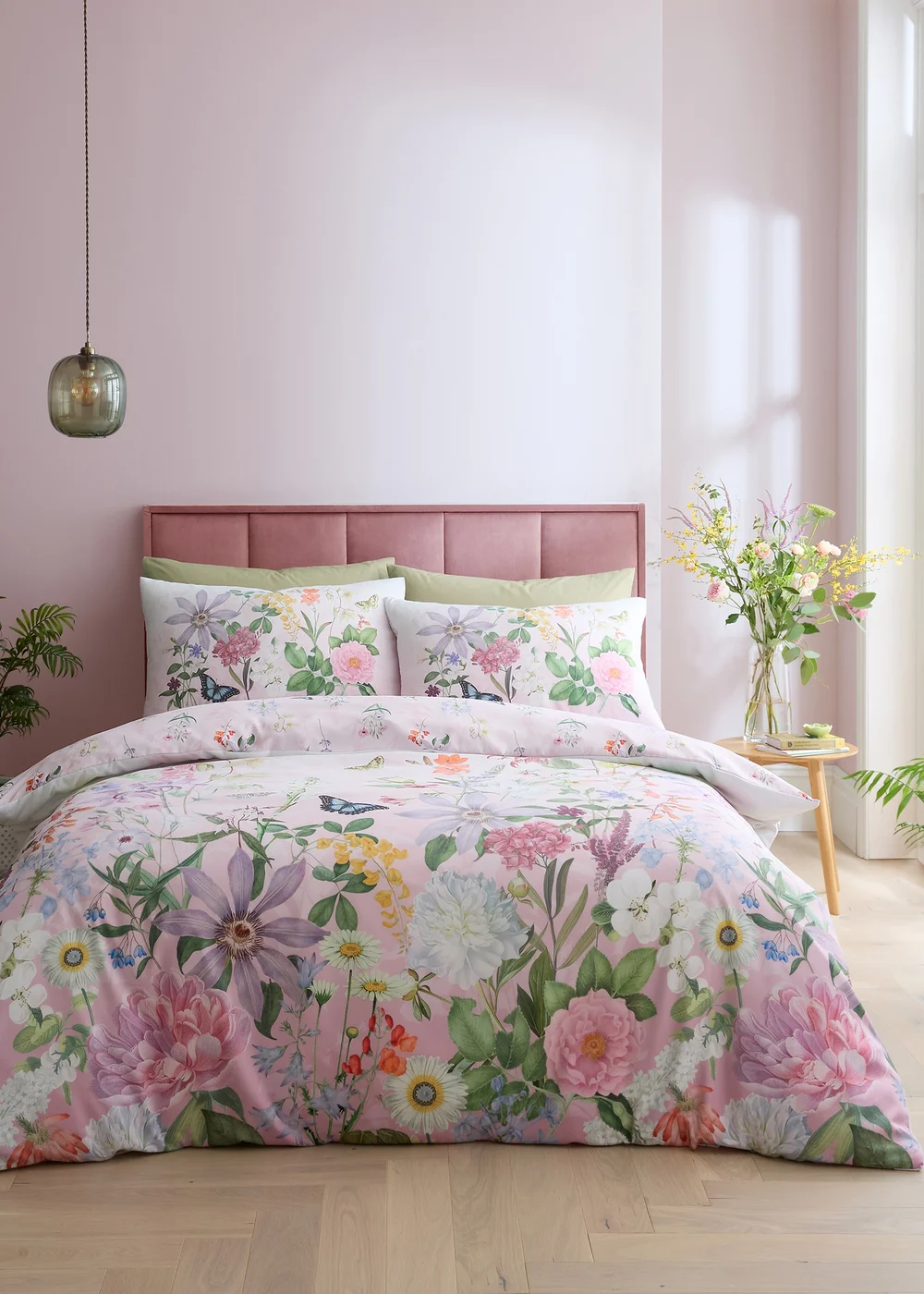 RHS x Catherine Lansfield Enchanted Butterfly Garden So Soft Duvet Cover Set Pink - Single Image 1