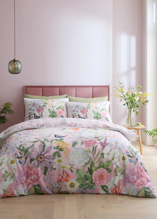 RHS x Catherine Lansfield Enchanted Butterfly Garden So Soft Duvet Cover Set Pink - Single Image 1