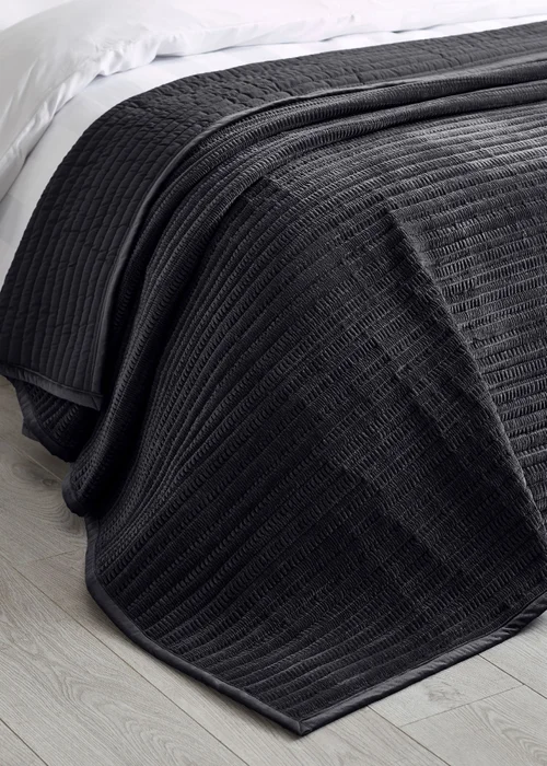Catherine Lansfield Velvet Pinsonic Quilted 220x220cm Bedspread Black - One Size Image 1