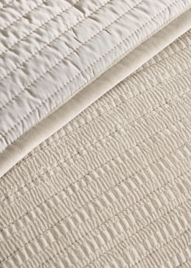 Catherine Lansfield Velvet Pinsonic Quilted 220x220cm Bedspread Natural