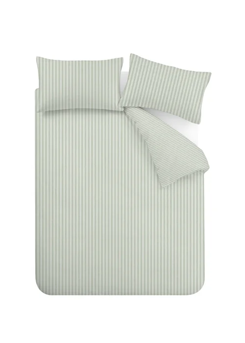 Catherine Lansfield Epping Textured Stripe Reversible Duvet Cover Set Green - Single Image 5