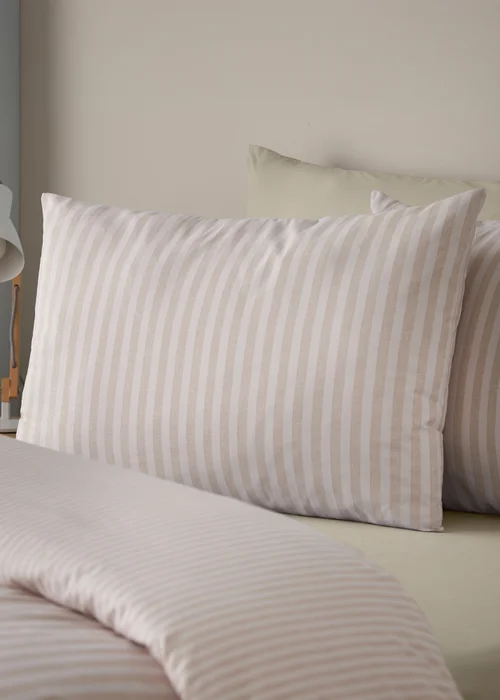 Catherine Lansfield Epping Textured Stripe Reversible Duvet Cover Set Natural - Single Image 3