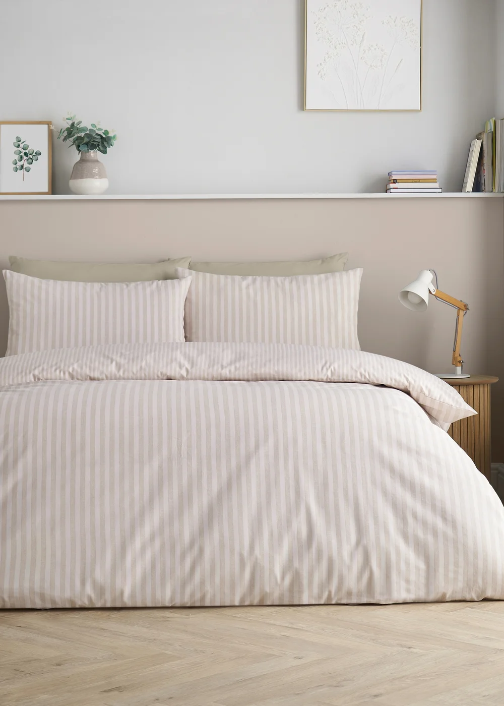 Catherine Lansfield Epping Textured Stripe Reversible Duvet Cover Set Natural - Single Image 1