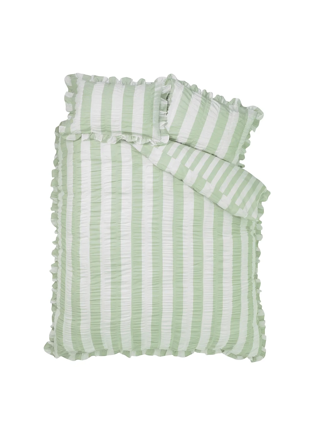Catherine Lansfield Seersucker Frill Stripe Duvet Cover Set Green - Double Image 5