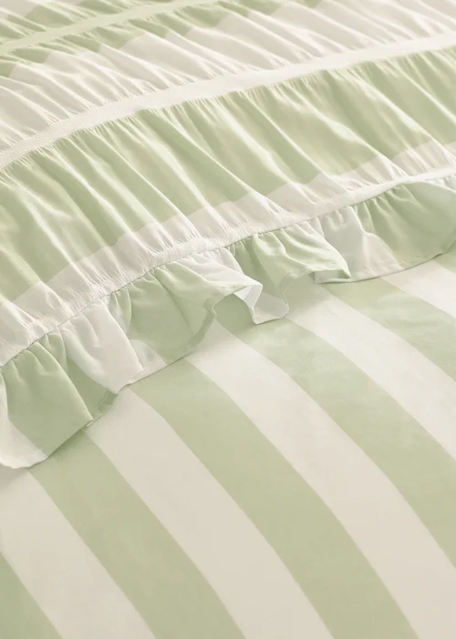 Catherine Lansfield Seersucker Frill Stripe Duvet Cover Set Green - Double Image 4