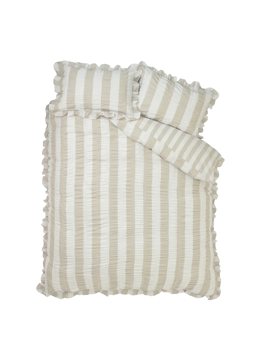 Catherine Lansfield Seersucker Frill Stripe Duvet Cover Set Natural - Double Image 5