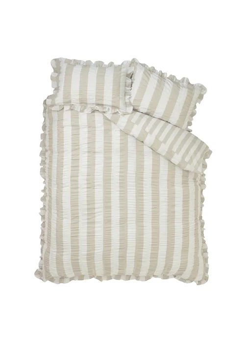 Catherine Lansfield Seersucker Frill Stripe Duvet Cover Set Natural - Double Image 5