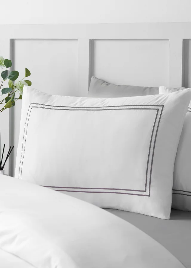 Catherine Lansfield So Soft Mono Satin Stitch Duvet Cover Set Silver